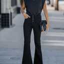 KUNMI Women's Flare Bell Bottom Jeans High Waisted Wide Leg Bootcut Jeans Stretchy Denim Pants (Black)