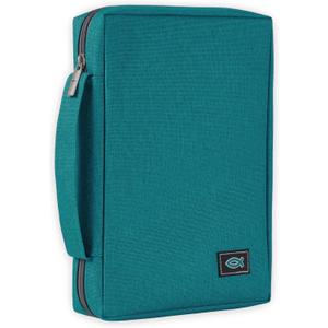 Christian Art Gifts Men/Women's Bible Cover Jesus Fish, Teal Canvas, Medium