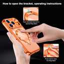 for iPhone 17 Pro Max Case with 360 Spin Stand & CD Metal Ring | Military-Grade Shockproof | Compatible with MagSafe & Camera Lens Protection | Slim Clear Back & Plating Anti-Yellowing (Orange)