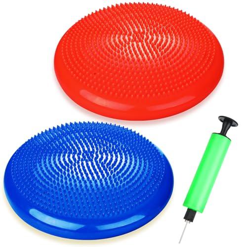 Silipull 2 Pcs Wiggle Seat Inflated Wobble Cushion Flexible Balance Disc with Air Pump for Core Stability Strengthening Improving Posture Physical Exercise(Blue and Red)