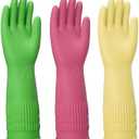 ccebwyny Rubber Gloves for Cleaning – 3 Pairs Reusable Gloves for Dishwashing, Kitchen and Household Tasks, 15-Inch Long, Non-Slip and Waterproof (Medium)