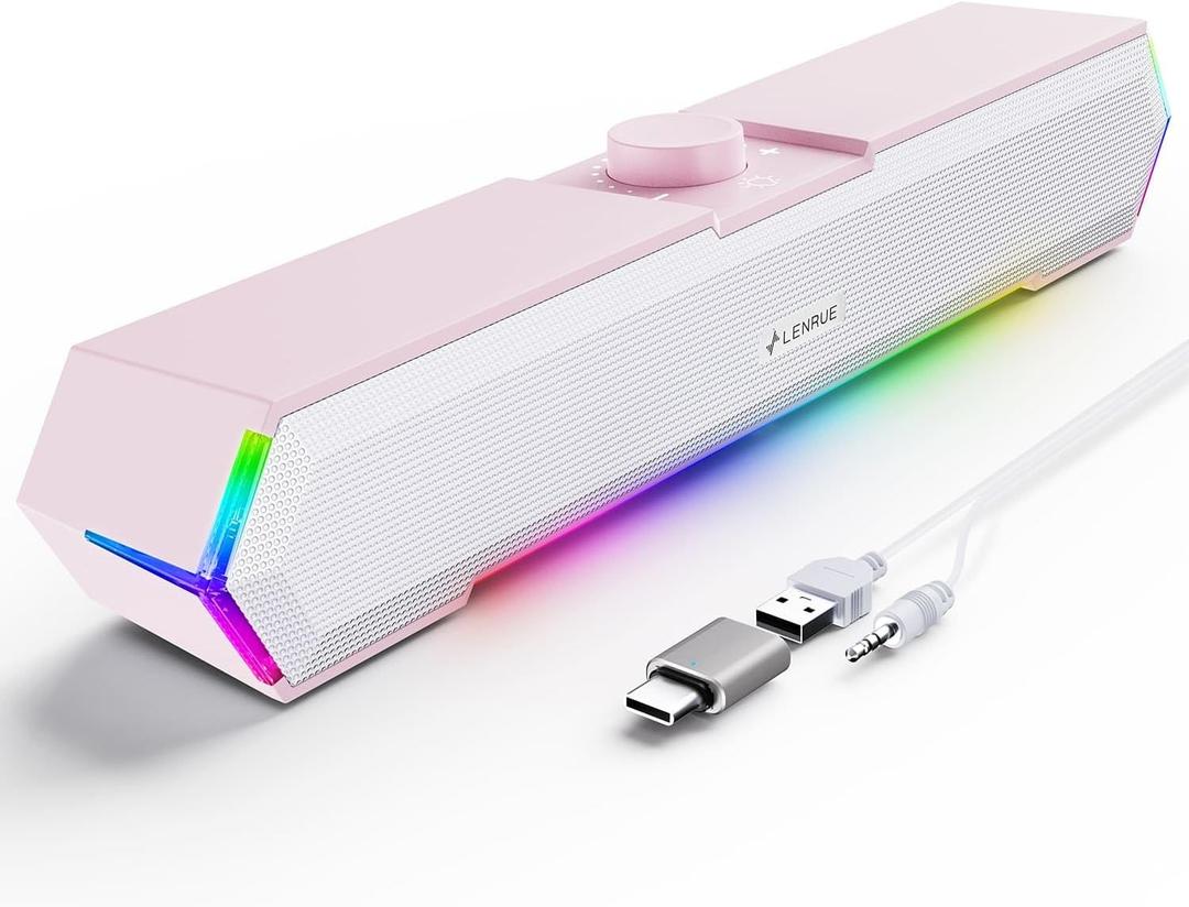 LENRUE G11 Computer Speakers for Desktop, Touch Lights PC Speakers with Surge Clear Sound, USB C/USB Powered for Computer Desktop PC Laptop Monitor(Pink)