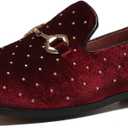 LCQL Men's Velvet Penny Loafers Slip on Party Dancing Shoes Embroidered Tuxedo Dress Shoes Pointed Toe Loafers K12 Burgundy Size 10