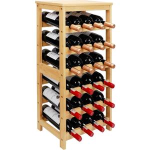 Wine Rack Free Standing Floor, 6-Tier 24 Bottles Display Wine Storage Shelves with Table Top, Easy-Assembly Freestanding Bamboo Wine Racks for Kitchen Dining Room Bar, Natural