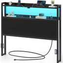 Rolanstar Headboard for Full Size Bed with Storage, 60,000 DIY Color of LED Light, Head Board with USB & Type C Port, Height Adjustable, Black Cabeceras de Cama Comfortable Modern, Wood