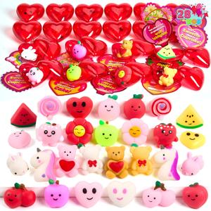 JOYIN 28 Packs Valentine's Day Heart Gift Cards with Mochi Squishy Toys and Heart Shells, Stress Relief Fidget Toys, Cute Miniature Novelty Toy for Kids Valentines Party Favors and School Exchange