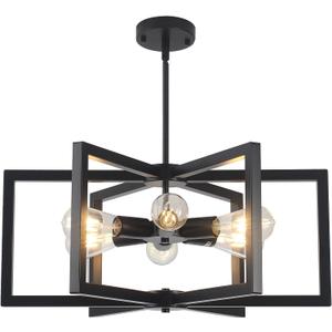 Modern Farmhouse Chandelier, 23.6'' Large Black Chandelier Light Fixture Industrial Geometric Chandeliers for Dining Room Entryway Living Room Kitchen (6 Lights, E26)