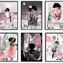LOARTVE 6Pcs African American Wall Art Black Girl Pink Fashion Wall Decor Pictures Abstract Black Woman Canvas Poster Prints for Teen Girl Living Room Bedroom Home Decoration Unframed