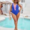 Plus Size Swimsuit for Women Tummy Control Bathing Suits Full Coverage Swimsuits Color Block One Piece Swim Suit (Blue, XXXL)