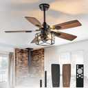 Depuley 42-Inch Ceiling Fans with Lights: Caged Ceiling Fans Dual Finish 5 Blades - Rustic Ceiling Fan with Remote Control for Farmhouse Living Room Outdoor Porch (E26 Bulb Included) (Black Walnut Cage 01)
