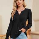 Ivicoer Long Puff Sleeve Tops for Women Trendy Black Work Blouses for Women Business Casual Tunic Tops Office V Neck T Shirts, S