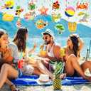 35Pcs Summer Pool Beach Hanging Swirl Decor, Hello Summer Beach Party Decorations, Hawaiian Luau Themed Swirls Streamers Ceiling Supplies for Boys Girls Kids Baby Shower