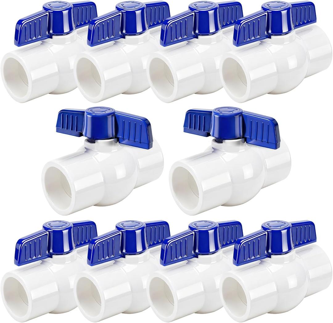 10 Pack 1" PVC Ball Valve, SCH40 Slip PVC Water Pipe Shut-Off Valve 1inch, Socket Full Flow Port Plastic Control Valve for Swimming Pool, Sprinkler Lines, Outdoor Plumbing, Irrigation System
