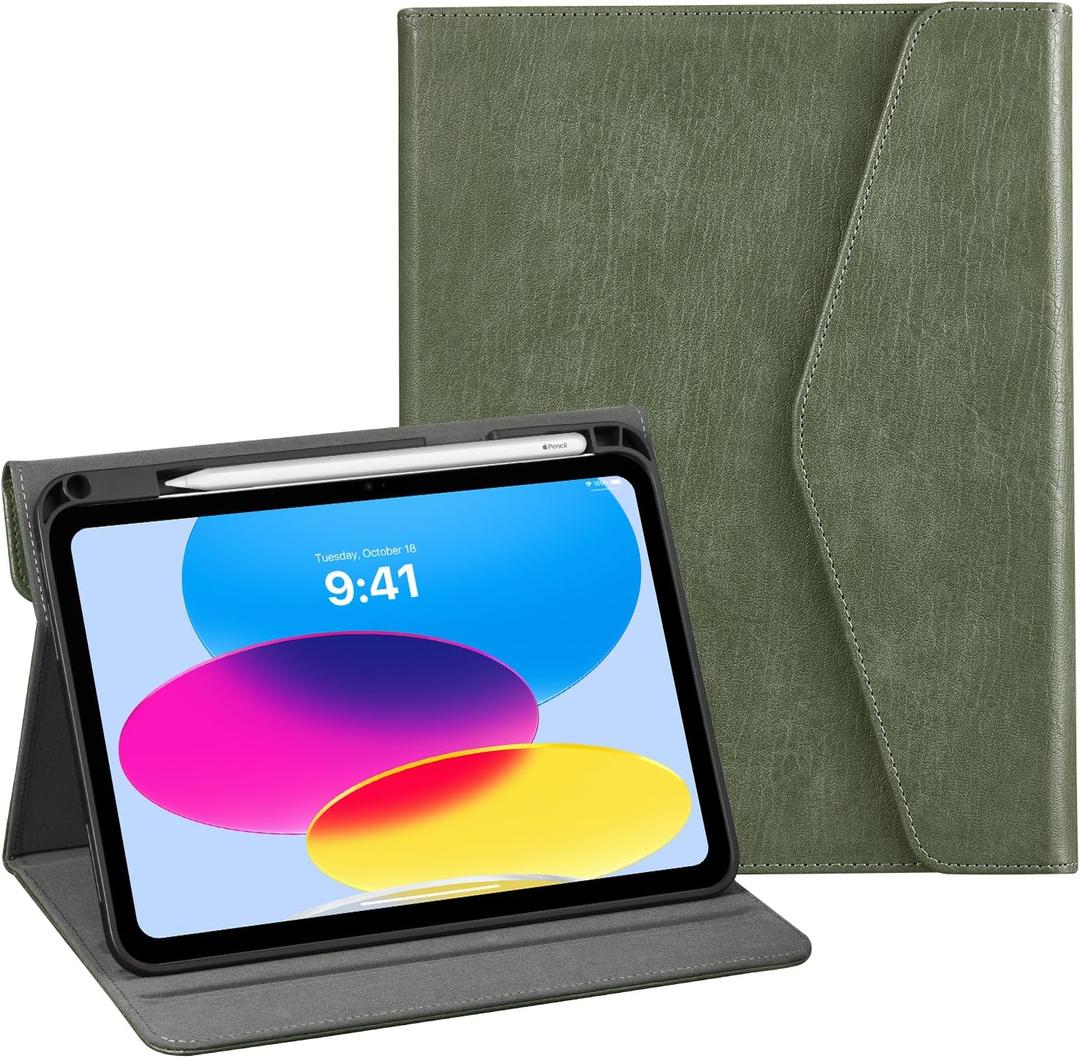 CoBak Premium Leather Case for iPad (A16) 11th Generation 11 Inch (2025), iPad 10th Generation 10.9 Inch (2022) - Elegant Magnetic Flip Cover with Auto Wake/Sleep, Pencil Holder, and Multi-Angle Stand (Green)