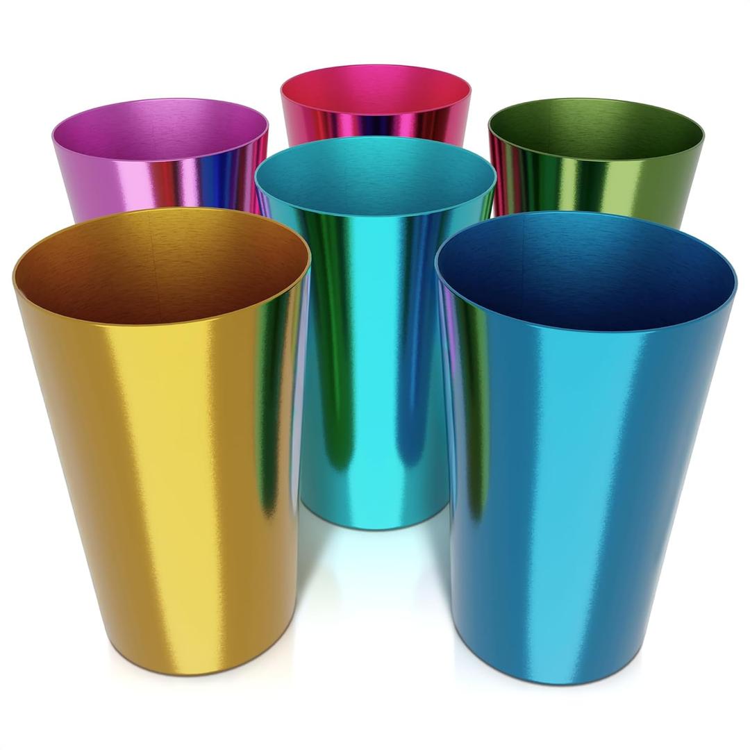 6 Pcs Aluminum Tumblers 15 oz - Lightweight, Durable, and Reusable Metal Cups | Vibrant Festive Colors for Hot and Cold Beverages | Sturdy Anodized Design for Parties and Outdoor Use | Hand Wash Only