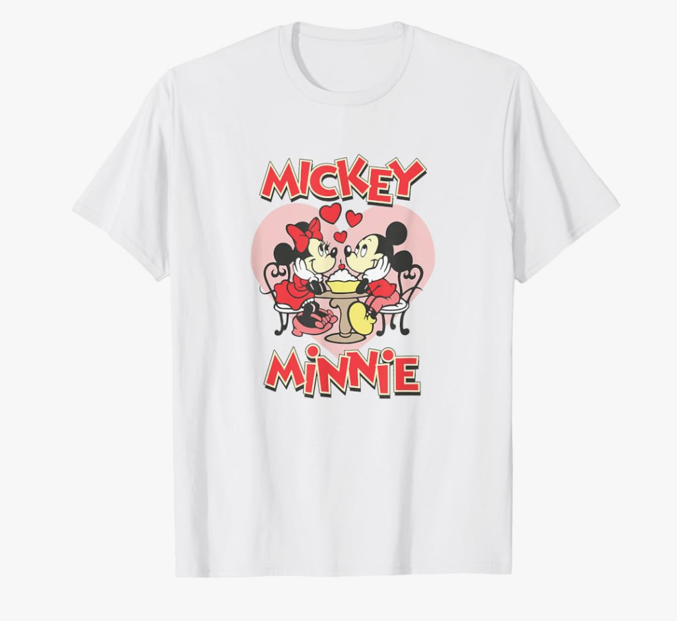 Disney Mickey Valentine's Day Mickey & Minnie Hearts T-Shirt, Color: White, Size Small