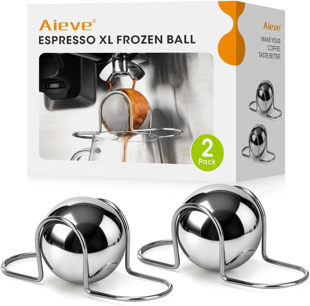 AIEVE XL Espresso Cooling Ball, 2 Pack Upgraded Large Coffee Chiller, Stainless Steel Chilling Ball Iced Coffee Accessories Espresso Accessories for Nespresso Breville Espresso Machine