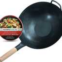 Large Flat Bottom 16-inch Traditional Carbon Steel Wok Pan - Authentic Hand Hammered Woks and Stir Fry Pans - Pow Wok with no chemical coating