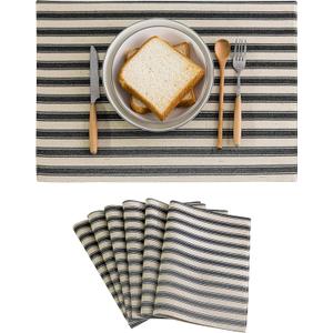 Home Brilliant Cloth Placemats Set of 6 Heat Resistant Place Mats for Dining Table Farmhouse Washable Placemats for Fall Parties Buffet Dinner, 13 x 19 inches, Stripes, Black and White