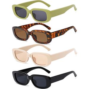 4 Pieces Retro Vintage Sunglasses Small Square Rectangle 90s Glasses Trendy Y2K for Women Aesthetic Accessories
