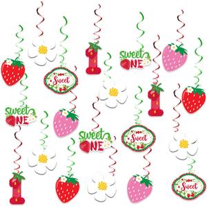 40Pcs Strawberry 1st Birthday Party Hanging Swirls Decor, Fruit StrawBerry Party Hanging Streamers for Berry Sweet One Bday Girls Berry Sweet Themed First Birthday Favors Summer Supplies