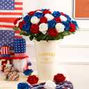 48Pcs Roses Artificial Flowers Bulk Red White and Blue Flowers 4th of July Long Stem Fake Silk Roses Flowers Patriotic Roses Flowers for Home Decor Memorial Day Independence Day Table Centerpiece