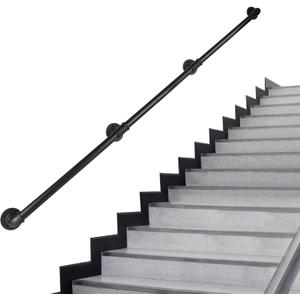 Pipe Stair Handrail, 9 Ft Metal Staircase Handrail, Black Galvanized Industrial Iron Hand Rail for Indoor & Outdoor Wall Mount Support, Wall Hand Railing,Safety Handle, Steps Baluster(HR09)