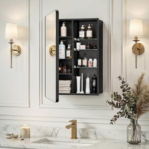 20x26 Inch Bathroom Medicine Cabinet with Mirror, Pre-Assembled Recessed or Surface Mount Wall Organizer, 6 Adjustable & Removable Tempered Glass Shelves, Soft Close DTC, Matte Black