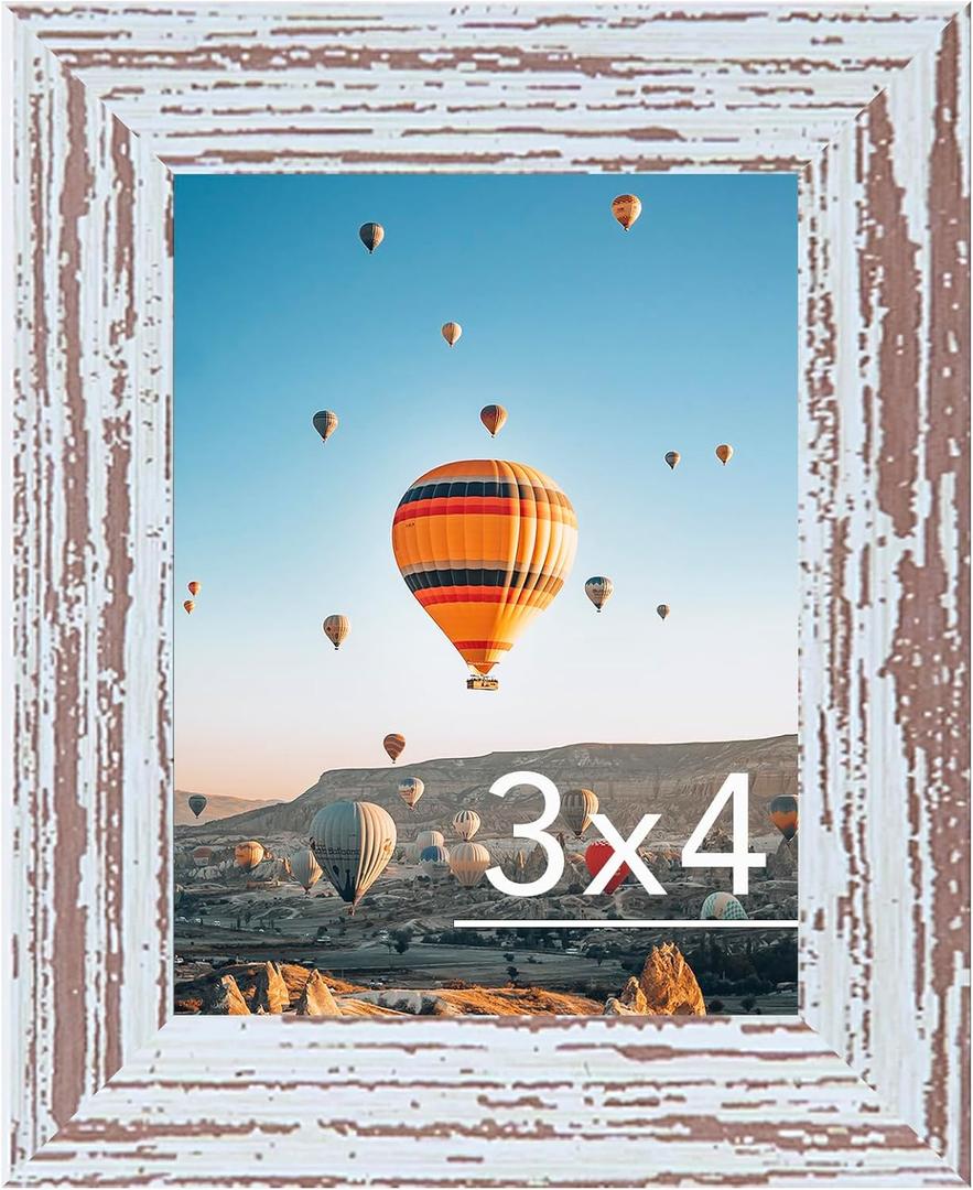 3x4 Picture Frame Rustic White for Wall Hanging or Tabletop, Wall Mounting Horizontally or Vertically, 3 x 4 Wall Gallery Poster Photo Frame with Shatter Resistant Plexiglass, Rustic White