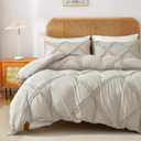 MILDLY Boho Duvet Cover Oatmeal - Tufted Geometric Textured King Size Comforter Cover Set with Corner Ties & Zipper Closure