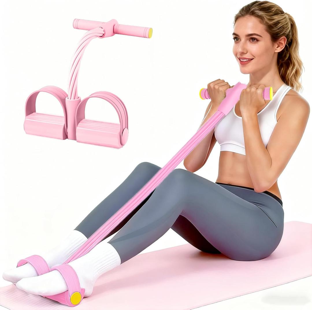 Pedal Resistance Bands with Handles, Upgrade 6-Tubes Manual Tension Training Pedal, Natural Rubber Foot Pedal Resistance Bands, Multifunction Fitness Bands for Abdomen, Waist, Arm, Leg (Pink)