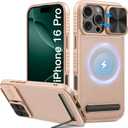 Vihibii for iPhone 16 Pro Magnetic Case with Stand, [Compatible with MagSafe], Slide Camera Cover, Military-Grade Drop Protection, Shockproof Heavy Duty Phone Cover for iPhone 16 Pro 6.3", Rose Gold