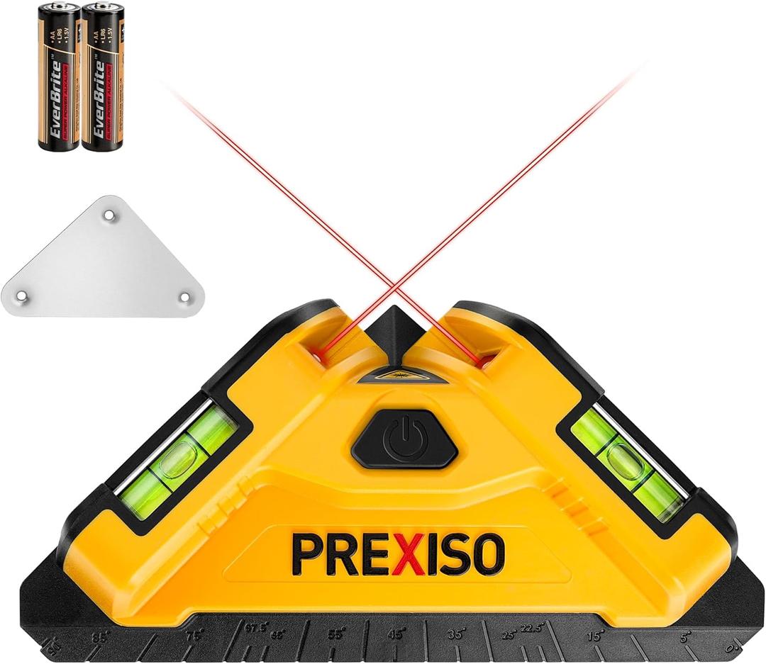 PREXISO Square Laser - 30Ft Flooring Laser Level, Tile Laser Line Projection, Angle 90 Magnetic Leveling Tool, Square Built-In 2 Bubble Vials With Wall Panel Stand for Installation, Construction