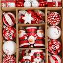 Christmas Ball Ornaments Set, 55 ct Red White Assorted Xmas Elements Theme Ornaments, Shatterproof Decorative Hanging Ball Ornaments for Holidays Party Wedding Christmas Tree Decoration (Santa Claus)