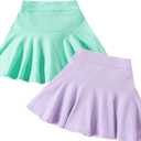 Neutocd Toddler Little Girls Skirts Skorts Elastic Flared Plain Pleated Tennis Skater Skirts for Girls Kids Built in Shorts (3-4T, Green/Purple)