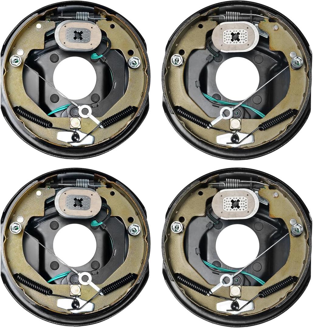 VEVOR Electric Trailer Brake Assembly, 10" x 2-1/4", 2 Pairs Self-Adjusting Electric Brakes Kit for 3500 lbs Axle, 4-Hole Mounting, Backing Plates for Brake System Part Replacement (2 Right + 2 Left)
