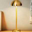 Cordless Table Lamp, Rechargeable Battery Operated Mushroom Lamp, 2-in-1 Adjustable Height, 3 Color Stepless Dimming, Brushed Metal LED Desk Lamp for Restaurant, Bedroom, Patio, Gold