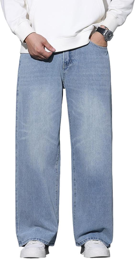 Baggy Jeans for Men Y2K Streetwear Vintage Wide Leg Trousers (Blue, L)