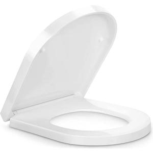 D/U Shape Toilet Seat, Soft Close and Quick-Release for Easy Cleaning Toilet Seat Cover, Stable Hinge Design to prevent shifting -White Elongated Toilet Lid