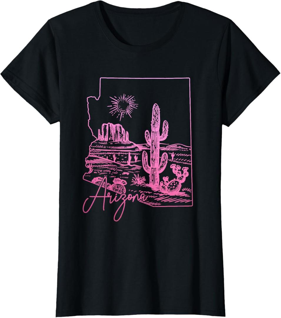 State of Arizona USA Cactus Vintage T-Shirt, M