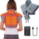 Vofuoti Heating Pad for Neck and Shoulders, Portable Cordless Heating Pad with Massager and Battery, Weighted Electric Heated Neck Shoulder Wrap, 16'' x 22'', 2.2lbs-Gray