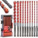 10-Piece Masonry Drill Bit Set, 6-Inch Carbide Tipped Concrete Drill Bits with Hex Shank for Brick, Cement, Tile, Wood and Light Metal, Fast Drilling and Chip Removal