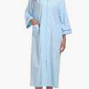 ANLIQI Women's 100% Cotton Long Robes Lightweight Housecoats 3/4 Sleeve Loungewear Dress Full Length Bathrobe with Pockets, L