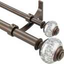 Double Curtain Rods 36 to 72 Inches(3-6 Feet) with Solid Aluminum Alloy Brackets, 1 Front and 5/8 Back Telescoping Drapery Rod for Windows, Heavy Duty Decorative Curtain Rods, Dark Bronze