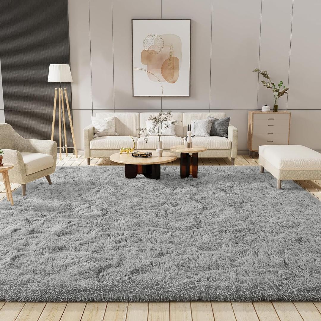 LOCHAS Ultra Soft Indoor Modern Area Rugs 9x12, Fluffy Living Room Carpets for Children Bedroom Home Decor Nursery Rug, Grey (9' x 12')