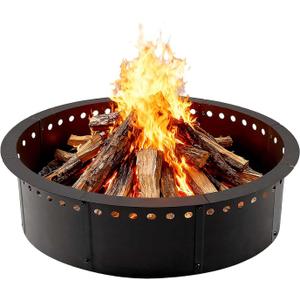36 Inch Smokeless Fire Pit Ring Insert Outdoor, Heavy Duty Solid Metal Steel Round Firepit Rim Liner for Outside, 40 Inch Outer Diameter DIY Campfire Ring, Above or In-Ground, for Camping Garden Patio (Black)