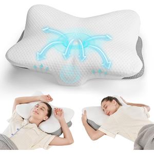 JOYENERGY Ergonomic Cervical Pillow for Neck and Shoulder Pain Relief - Memory Foam Contour Pillow with Dual Heights, Cooling Breathable Pillowcase, Orthopedic Support for Side, Back, Stomach Sleeper, Butterfly