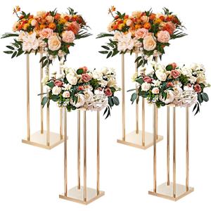 VEVOR 4PCS Gold Metal Column Wedding Flower Stand, 31.5inch High with Metal Laminate, Vase Geometric Centerpiece Stands, Cylindrical Floral Display Rack for Events Reception, Party Road Leads