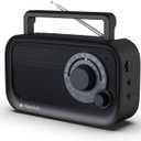 AM FM Radio with Best Reception, Bluetooth Speaker Portable Radio, DSP Plug in Wall,Battery Operated or AC Power with Headphone Jack, Large Tuning Knob for Home Kitchen Outdoor, Black