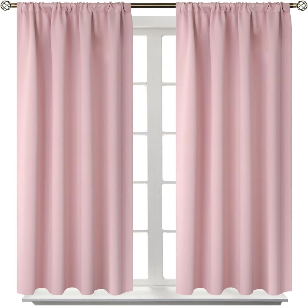 BGment Baby Pink Room Darkening Curtains for Short Window - Rod Pocket Thermal Insulated Blackout Curtains for Girl Bedroom, 42 x 40 Inch, 2 Panels